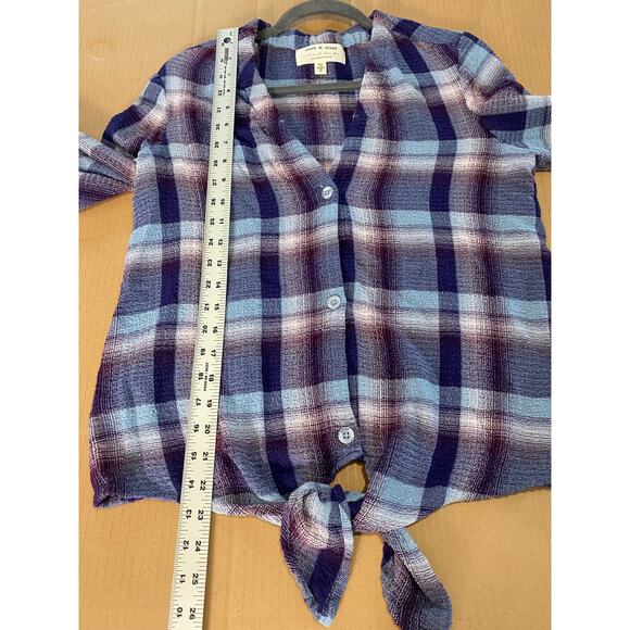 CLOTH & STONE TOP M PLAID TARTAN BLUE PURPLE SHIRT LONG SLEEVE COASTAL WESTERN - Picture 7 of 7